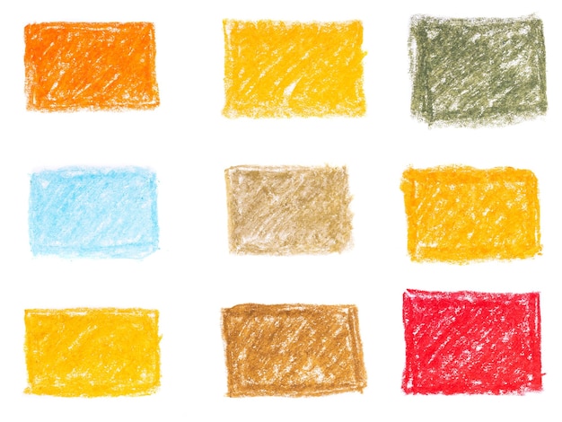 Rectangles multicolores dessinés avec des crayons à l'huile isolés sur fond blanc