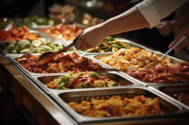 Photo récupérer la nourriture du buffet au restaurant de catering