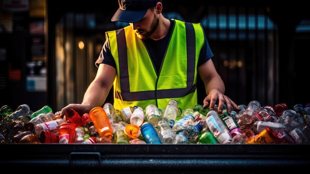 Le recyclage soigneux des bouteilles de verre est un pas coloré vers la durabilité