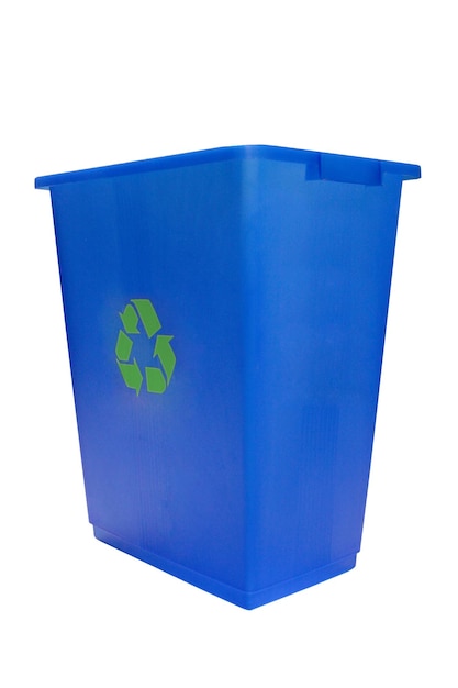 Recyclebin bleu isolé sur fond blanc