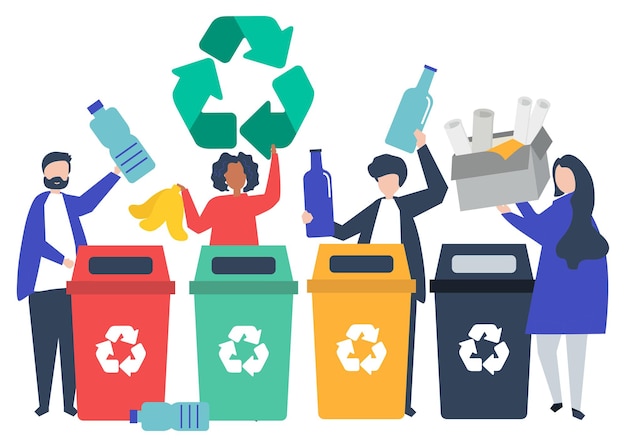 Recyclez les gens png collage de dessins animés élément clipart illustration communautaire respectueuse de l'environnement sur un fond transparent