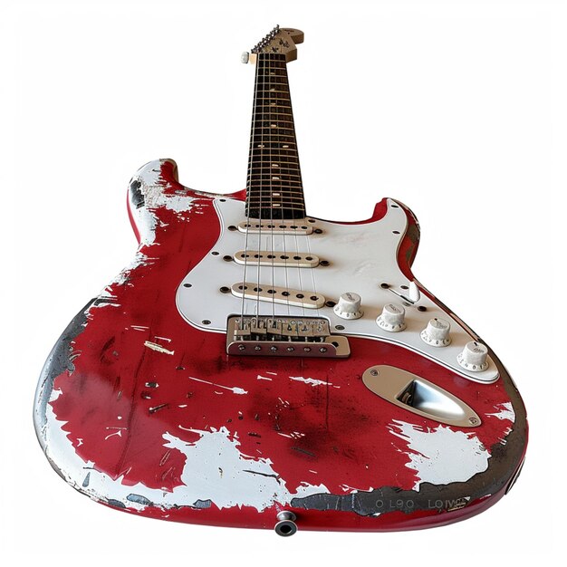 Photo a red and white guitar with the word guitar on it