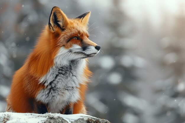 Red Fox assis sur le sommet d'une roche IA générative