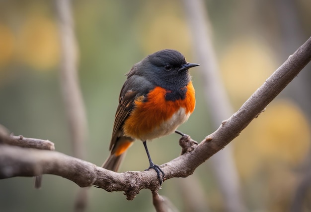 Redstart Phoenicurus phoenicurus perché sur une branche