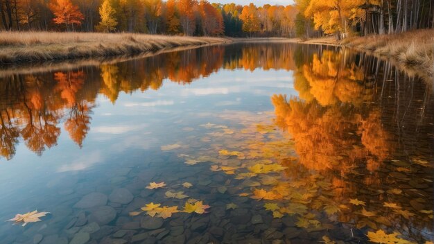 Le reflet des arbres d'automne colorés dans le lac