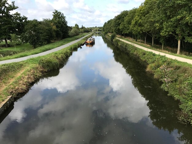 Le reflet des arbres dans le canal contre le ciel