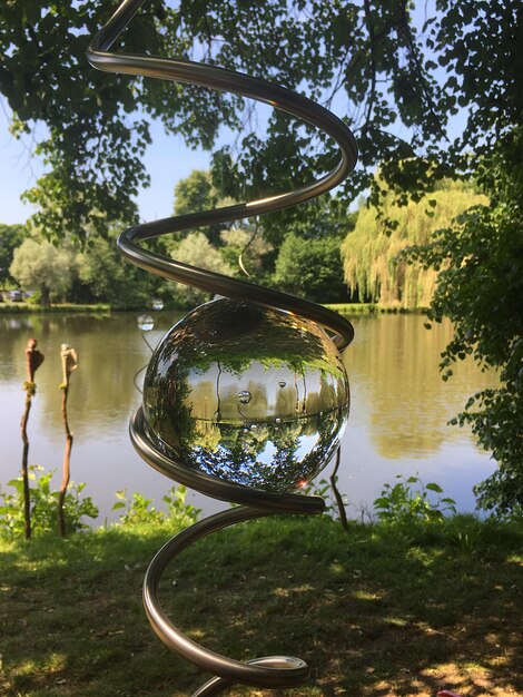 Le reflet des arbres dans le lac contre le ciel