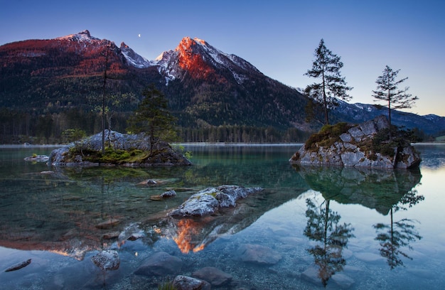 Le reflet des arbres dans le lac contre le ciel