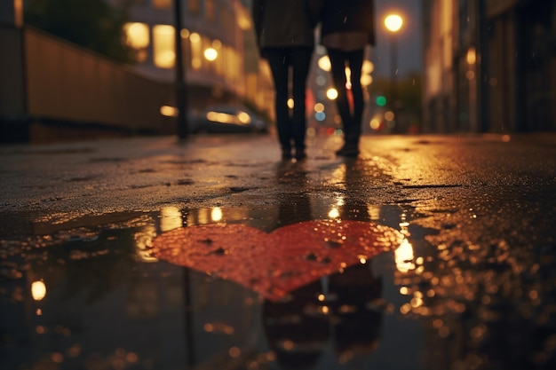 Reflet d'un couple sur un trottoir détrempé par la pluie avec 00075 02