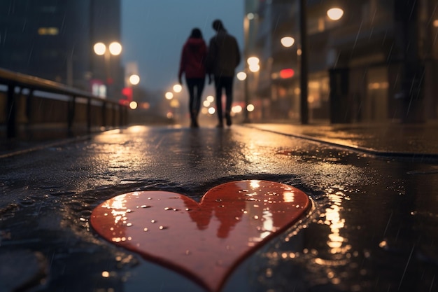 Reflet d'un couple sur un trottoir détrempé par la pluie avec 00075 03