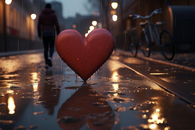 Reflet d'un couple sur un trottoir détrempé par la pluie avec 00076 01