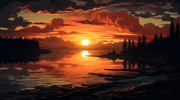 Le reflet du coucher de soleil Un désert sublime dans le style d'E Munch