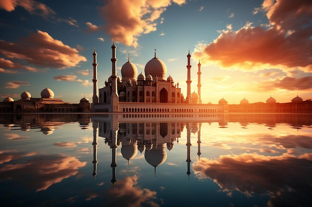 Le reflet époustouflant de la mosquée dans l'eau