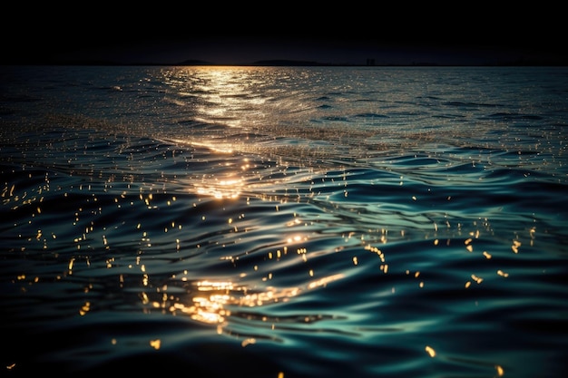 Photo reflet d'une lumière scintillante sur les vagues d'un lac créé avec une ia générative
