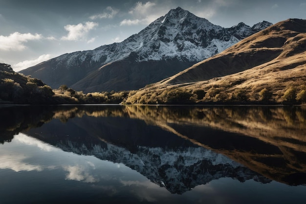 Le reflet de la montagne sur un lac calme