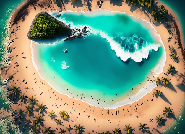 Reflet de palmiers et ombrelles dans une piscine