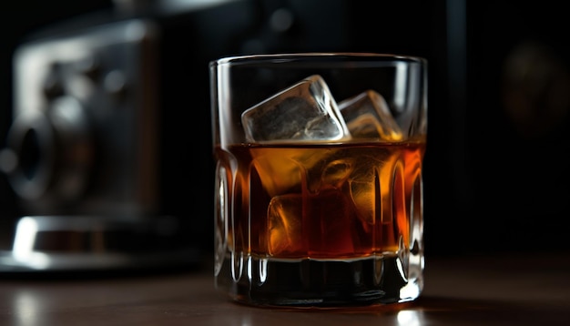 Reflets de luxe dans un verre à whisky générés par IA