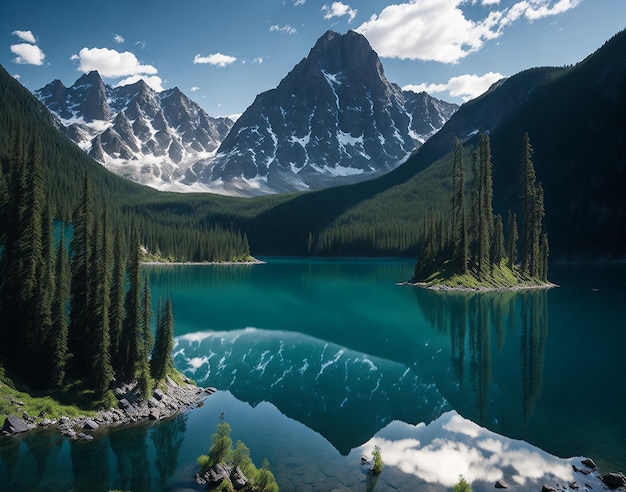 Reflets de montagne Lac tranquille reflétant des pics imposants générés à l'aide de la technologie AI