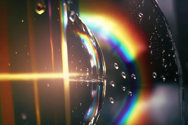 Réflexion d'art numérique de prisme avec des gouttes d'eau de couleurs arc-en-ciel à spectre complet comme lumière de cristal de verre