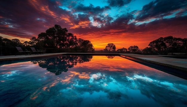 Réflexion du lever du soleil sur la beauté de la nature de l'eau tranquille générée par l'IA