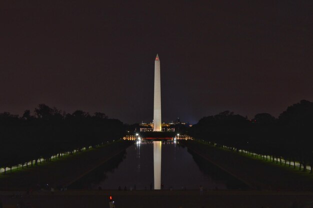 Photo la réflexion du monument à washington sur l'eau la nuit