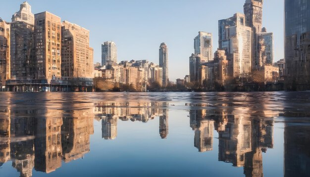 La réflexion du paysage urbain sur l'eau