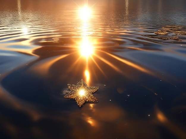 Photo réflexion du soleil danse céleste sur l'eau et les étoiles