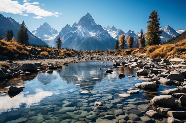 Photo réflexion d'une montagne dans une tranquillité 661jpg