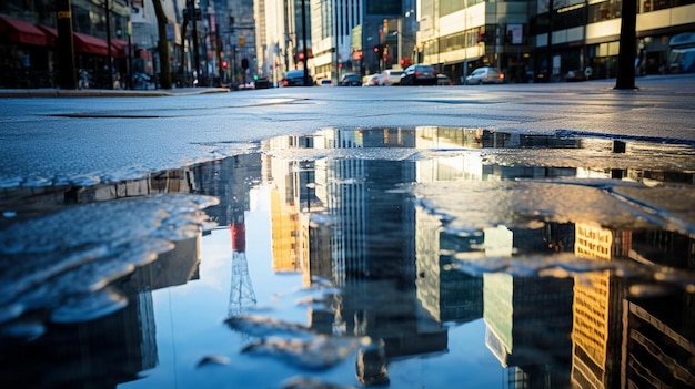 Photo réflexions de bâtiments de bureaux dans le quartier central