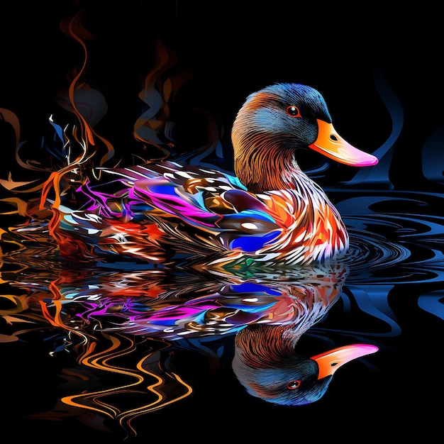 Photo réflexions colorées de l'étang du canard lignes de néon en spirale ondulations de l'eau fea y2k gradient light art