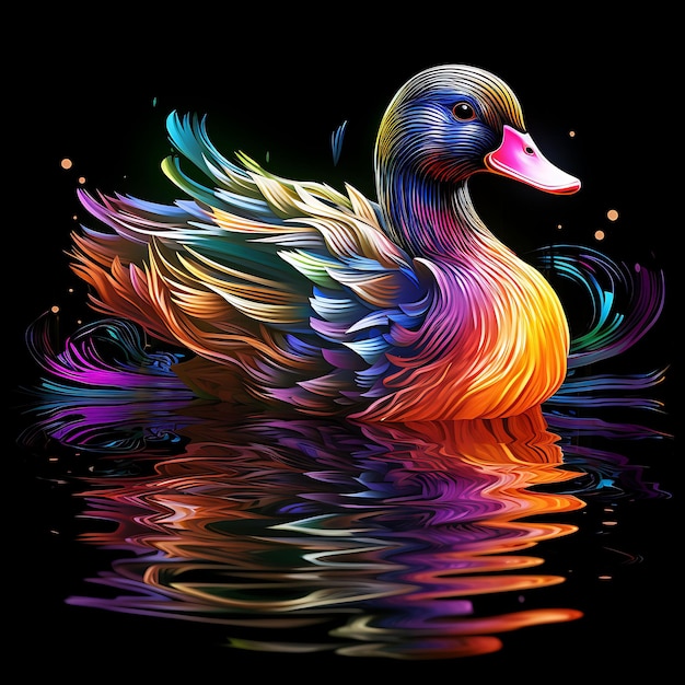 Photo réflexions colorées de l'étang du canard lignes de néon en spirale ondulations de l'eau fea y2k gradient light art