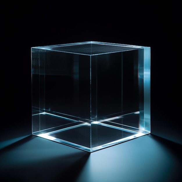 Photo des réflexions éthériques un cube de verre au milieu de l'étreinte de minuit