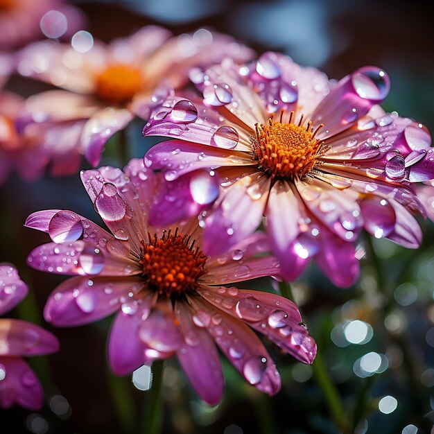 Réflexions de fleurs de jour de pluie