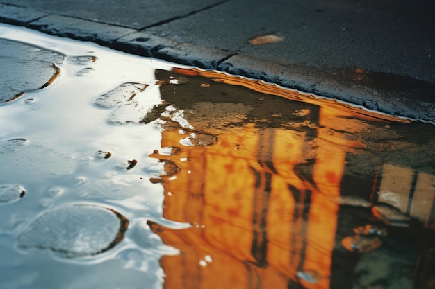Réflexions de gouttes de pluie Modèles abstraits de chaussée mouillée sur une rue pluvieuse de la ville