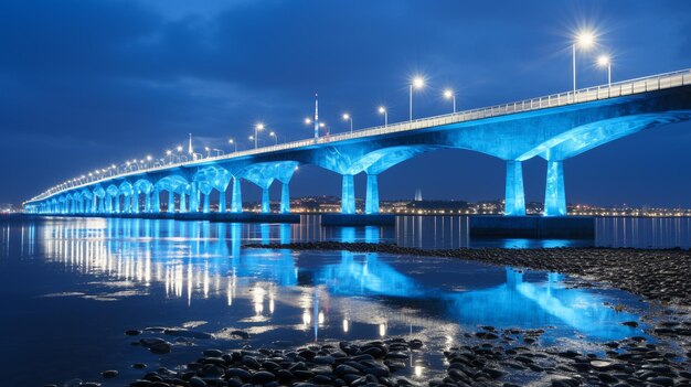 Réflexions lumineuses Lueur nocturne d'un pont célèbre Generative AI