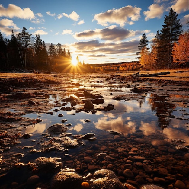 Réflexions rustiques du paysage d'automne