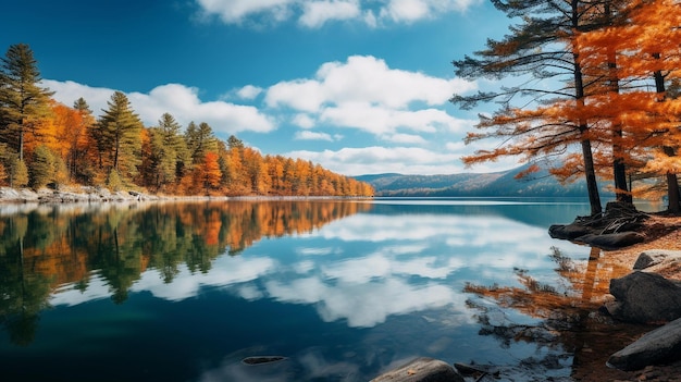 Réflexions sereines de l'automne sur un lac de montagne