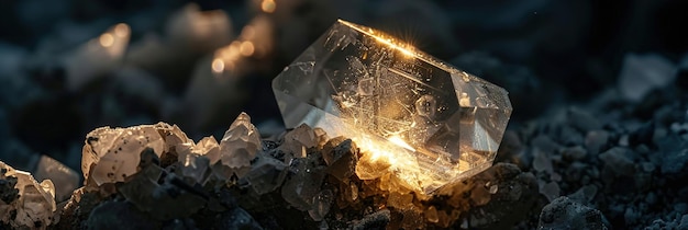Réfraction de pierres précieuses et texture de la lumière dans le verre près de l'extraction minérale de gemmes