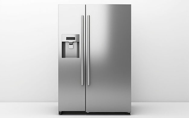 réfrigérateur en acier inoxydable sur fond blanc