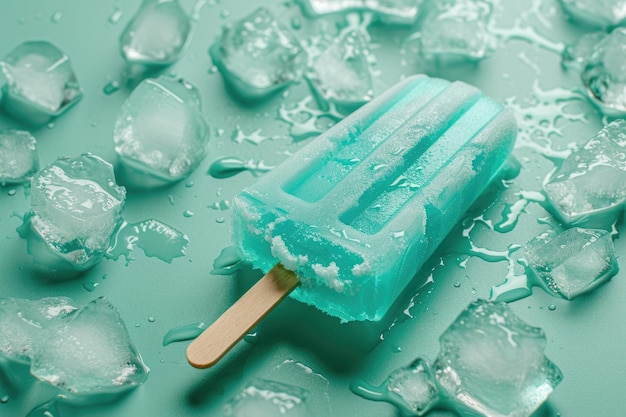 Le refroidissement avec de la crème glacée bleue sur fond vert