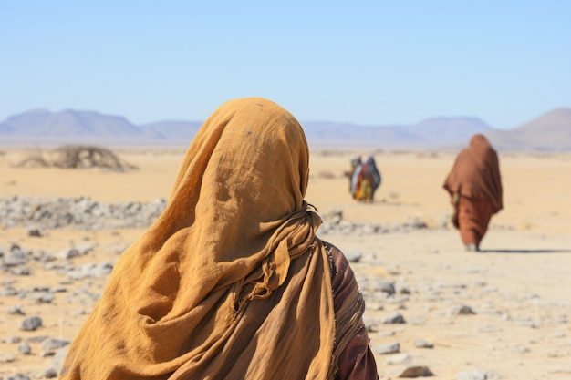 Une réfugiée nord-africaine vêtue de vêtements musulmans traditionnels