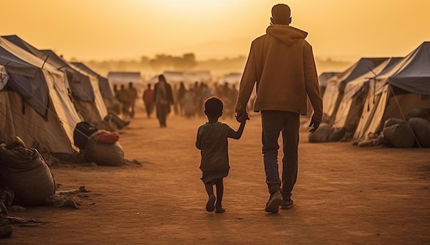 Les réfugiés migrent dans les camps, fuient vers un autre pays à cause de la guerre, vers l'Europe.