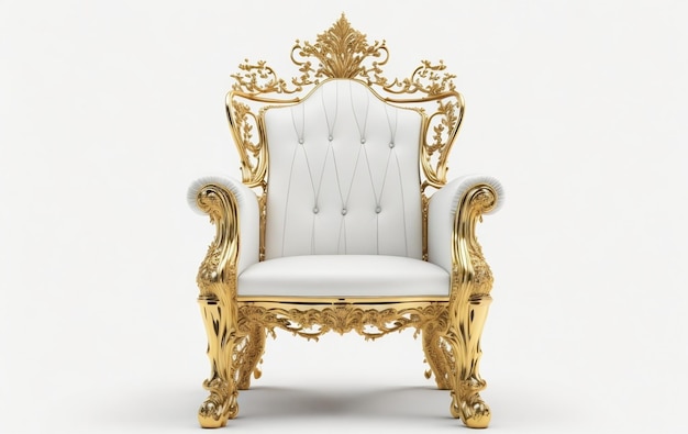 Regal Golden and White Chair Sièges luxueux sur fond blanc isolé