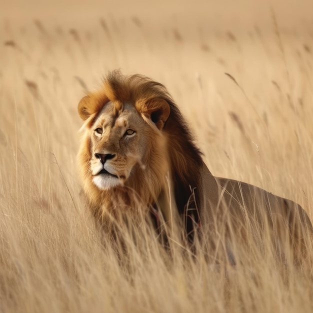 Regal Lion dans la savane africaine IA générative