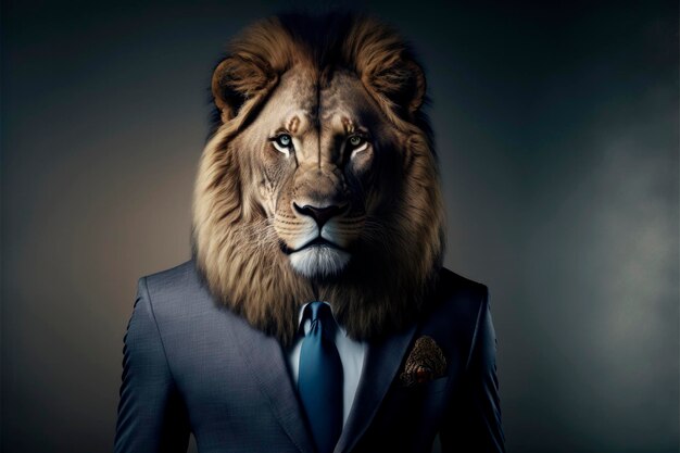 Regal Roars The Majestic Lion un entrepreneur exécutif dans Dapper Suit Generative Ai