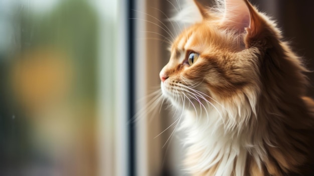 Le regard affectueux d'un chat en regardant par la fenêtre