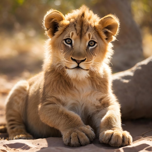 Le regard charmant d'un lionceau étincelant