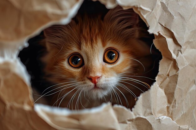 Photo le regard du chaton de la boîte