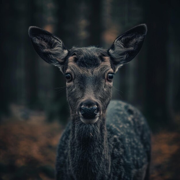 Photo le regard intense d'un cerf dans une forêt brumeuse