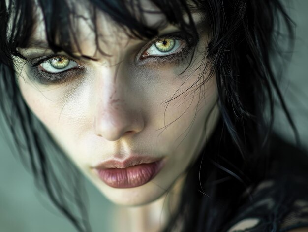 Photo le regard intense d'une jeune femme aux yeux verts frappants